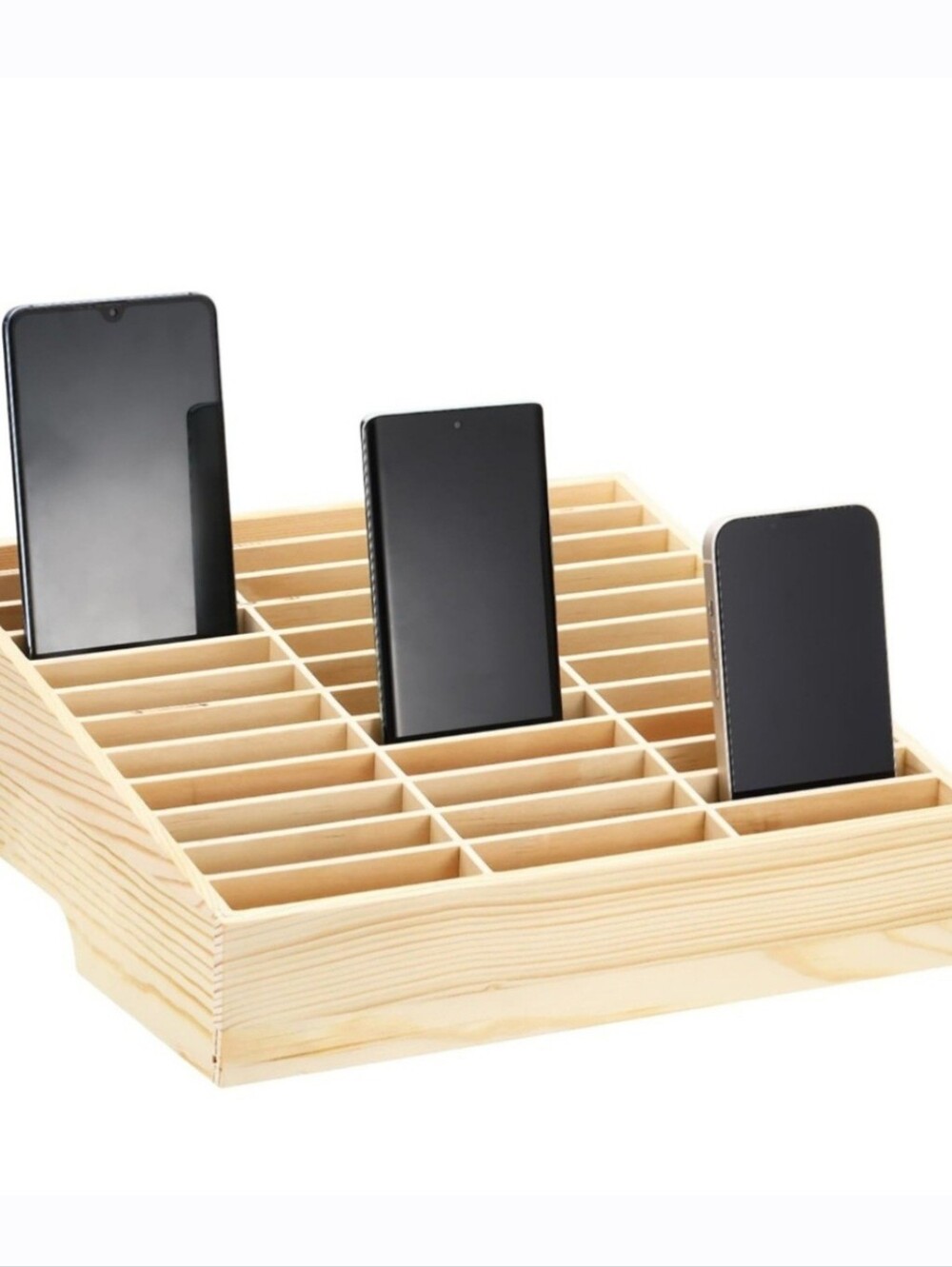 Natural Wood Cell Phone/CalculatoCompartment Organizer Tray - Multi-Slot Storage